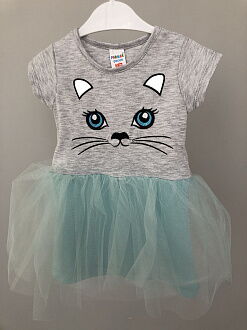 Платье для девочки Кошечка серое с мятным 002 - цена