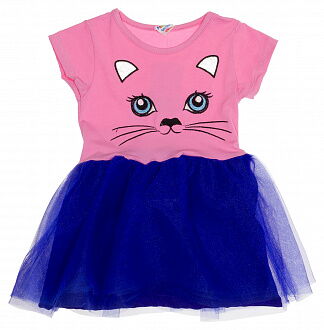 Платье для девочки Кошечка розовое с синим 002 - размеры