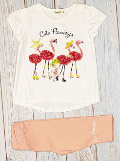 Комплект футболка и бриджи для девочки Breeze Cute Flamingos молочный 13490 - цена