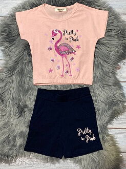 Комплект футболка и шорты для девочки Breeze Фламинго персиковый 15160 - фотография
