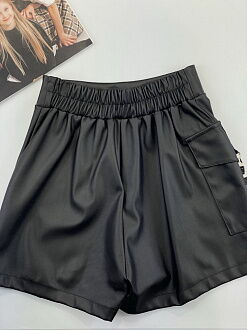 Шорты из экокожи для девочки Mevis черные 3477-02 - размеры