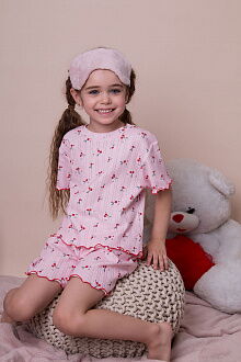 Летняя пижамка для девочки Mevis Вишенки розовая 5039-01 - фотография