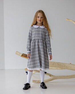 Школьное платье для девочки Tair Kids гусиная лапка серое 81011 - фото