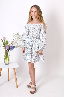 Платье для девочки муслин Mevis Цветочки белое с голубым 5037-02 - размеры