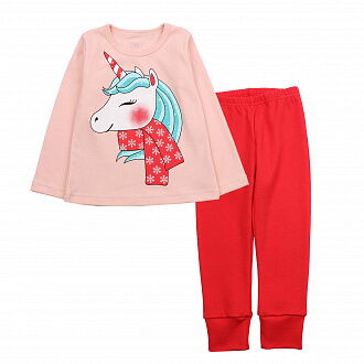 Новогодняя пижама для девочки Фламинго Единорог персиковая 245-212 - цена