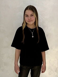 Базовая футболка оверсайз для девочки черная 1904 - фото