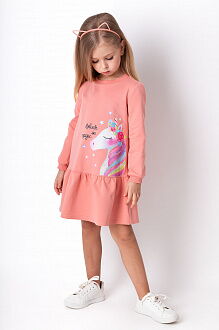 Трикотажное платье для девочки Mevis Единорог персиковое 4301-02 - цена