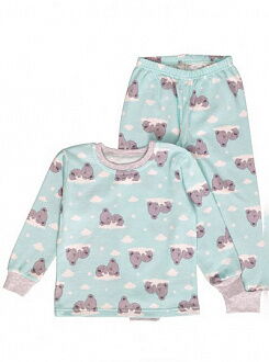 Теплая пижама для девочки Фламинго Мишки бирюзовая 329-307 - цена