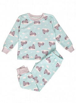 Теплая пижама для девочки Фламинго Мишки бирюзовая 329-307 - фото