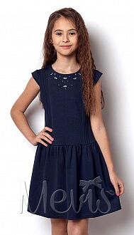 Платье школьное с коротким рукавом для девочки Mevis синее 2342-01 - цена