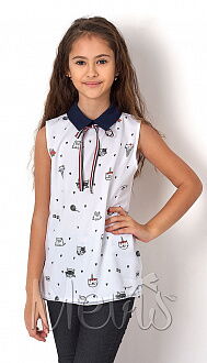 Блузка с коротким рукавом для девочки Mevis Коты белая 2491-02 - цена
