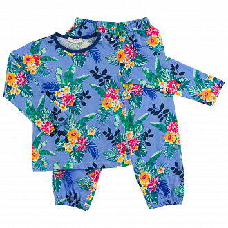 Пижама для девочки Breeze Цветы синяя 8382 - цена