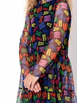 Нарядное платье для девочки Mevis Letters черное 4061-01 - фото