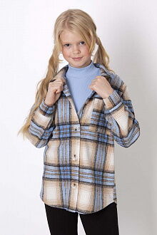 Теплая рубашка в клетку Mevis голубая 4907-02 - фото