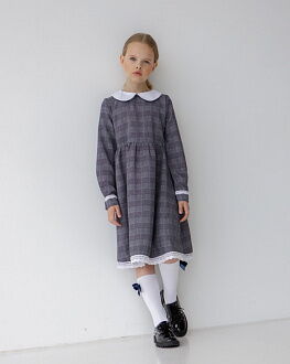 Школьное платье для девочки Tair kids клетка серое 81021 - фото