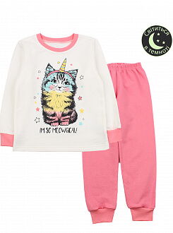Утепленная пижама для девочки Фламинго Кошечка молочная 329-312 - цена