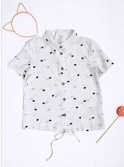 Рубашка для девочки Mevis Коты белая 4331-01 - цена