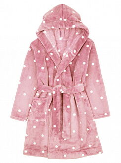 Теплый халат вельсофт для девочки Фламинго Горох пудра 883-910 - цена