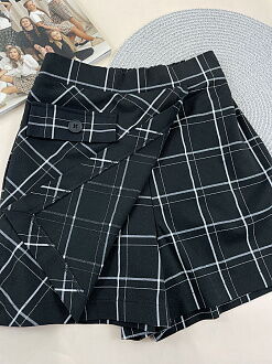 Юбка-шорты для девочки Mevis Клетка черная 5163-01 - фотография