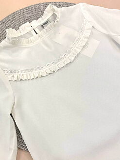 Блузка со стойкой для девочки Mevis молочная 4919-01 - фотография