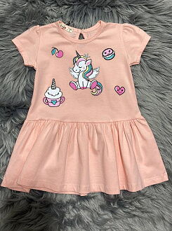 Трикотажное платье для девочки Barmy Единорожка персиковое 0757 - фото