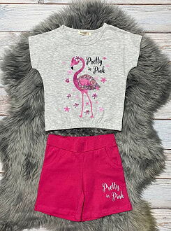 Комплект футболка и шорты для девочки Breeze Фламинго серый 15160 - картинка