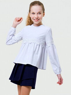 Трикотажная блузка с кружевом для девочки SMIL белая 114718 - цена