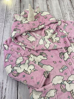 Теплый халат вельсофт для девочки Фламинго Единороги розовый 771-910 - размеры