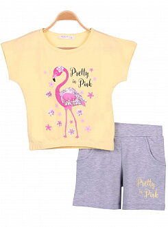 Комплект футболка и шорты для девочки Breeze Фламинго желтый 15160 - цена