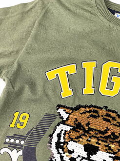 Футболка с пайетками для мальчика TIGER хаки - размеры