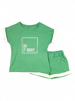 Комплект футболка и шорты для девочки Фламинго зеленый 837-416 - фото