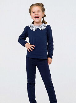 Блузка трикотажная с натуральным кружевом и длинным рукавом SMIL темно-синяя 114765 - размеры