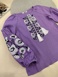 Вышиванка для девочки Mevis сиреневая 4895-05 - фотография