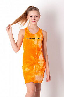 Трикотажное платье для девочки Mevis Тай-дай оранжевое 3623-02 - цена