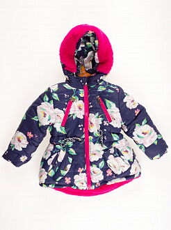Куртка зимняя для девочки Одягайко Цветы темно-синяя 20038 - цена