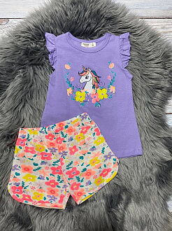 Комплект футболка и шорты для девочки Breeze Единорог фиолетовый 13509 - цена