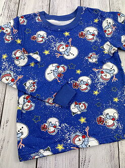 Теплая пижама Фламинго Снеговички синяя 329-310 - фото