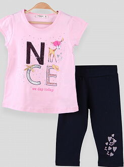 Летний комплект для девочки футболка и бриджи Breeze Nice розовый 13734 - цена