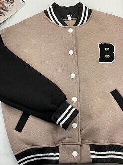 Теплый бомбер оверсайз для девочки бежевый 0709 - фото