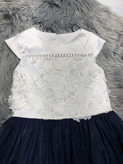 Платье нарядное для девочки Mevis белое с синим 2606-01 - размеры