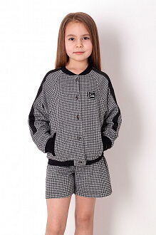 Трикотажный бомбер для девочки Mevis серо-бежевый 3602-03 - цена