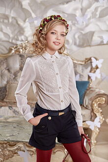 Блузка школьная с кружевом SUZIE Чарли молочная БЛ-22709 - цена