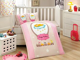 Комплект постельного белья в детскую кроватку HOBBY Sateen Bambam розовый 100*150 - цена