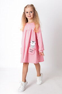 Трикотажное платье для девочки Mevis Котик розовое 3636-01 - фото