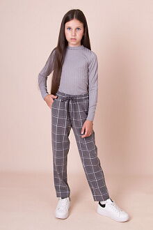 Брюки-слоучи для девочки Mevis Клетка серые 5160-03 - фото