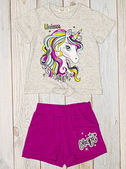 Комплект футболка и шорты для девочки Breeze Unicorn Magic серый 14999 - фото