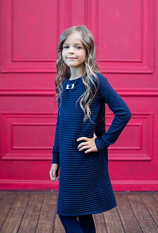 Вязаное платье для девочки TopHat темно-синее 19810 - фото