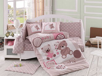 Комплект постельного белья в детскую кроватку HOBBY Sateen  Ponpon бежевый 100*150 - цена