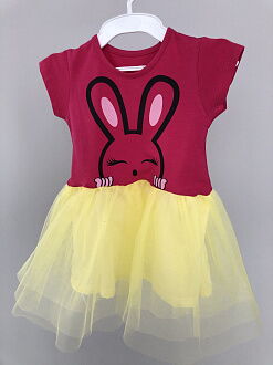 Платье для девочки Зайка малиновое с желтым 001 - размеры