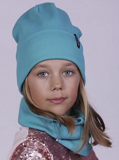 Комплект шапка и хомут для девочки Semejka Фрея бирюзовый 9321 - цена